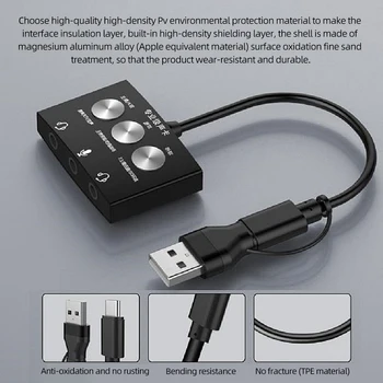 Звукова карта Type-c за слушане на жива игра K Song Song USB To Audio 3,5 mm Мультизвук за мобилни PC за слушане на жива игра Караоке Песен