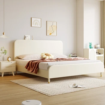 Изработена по поръчка скандинавски бял легло от масивно дърво модерен минималистичен сметана стил 1,8 м двойно легло 1,5 м в основната спалня за момичета на принцеси