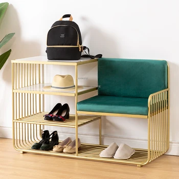 Индивидуална скандинавски креативна пейка за обувки с 4-слойной рафт за обувки, Столове с облегалка, Комбиниран шкаф за Обувки, Столче за съхранение на обувки