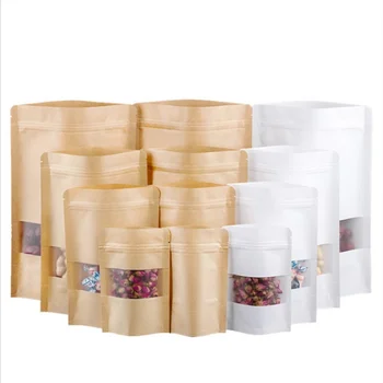 Индивидуални пакети за кафе, отпечатани на поръчка, застояла опаковка, малки торбички от крафт-хартия с прозорец с цип