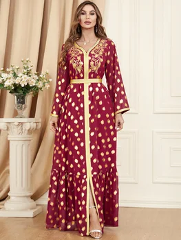 Ислямът Дубай Абайя Рокля-Хиджаб Femme Ramadan Robe Мюсюлманска Дрехи, Луксозни Вечерни рокли Макси с Бронзов бродерия Африкански Vestido