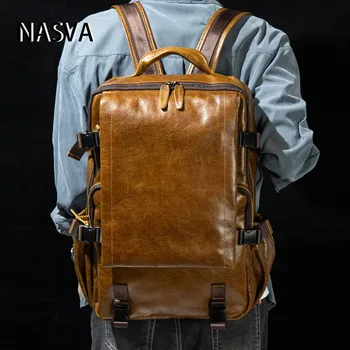 Кожени мъжки и Дамски чанти NASVA, училищен раница в Бизнес стил За юноши, Походный раница за 15,6 