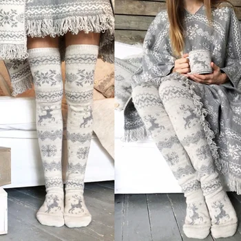 Коледни дамски терлици, модерен зимни чорапи с снежинками, топли чорапи с принтом, вълнени чорапи за жени