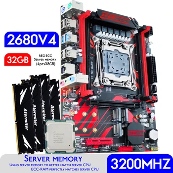 Комплект дънната платка Atermiter X99 с процесор Xeon E5 2680 V4 LGA 2011-3 DDR4 32 GB 4x8 GB, 3200 Mhz REG ECC RAM