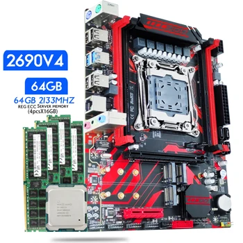 Комплект дънната платка Atermiter X99 D4 с процесор Xeon E5 2690 V4 LGA 2011-3 DDR4 64 GB (4X16 GB) памет 2133 Mhz ECC REG