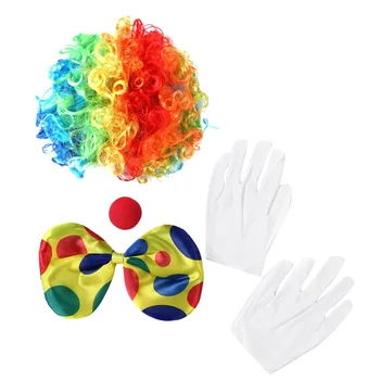Костюм на клоун от рейнбоу цирк, перука, гъба на носа на точки, носи вратовръзка, бели ръкавици, клоунский комплект за Хелоуин, реквизит за cosplay