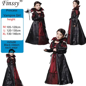 Кралят костюм на вампир за момичета, детски дрехи благородна вампир, детски костюми на вампири, костюм за Хелоуин за деца M, L, XL