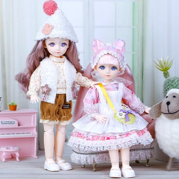 Кукла BJD 32 см, пълен комплект дрехи, рокля, Комични лицето, 23 Подвижни стави, аниме, модни кукли, Играчка подарък за момичета и деца