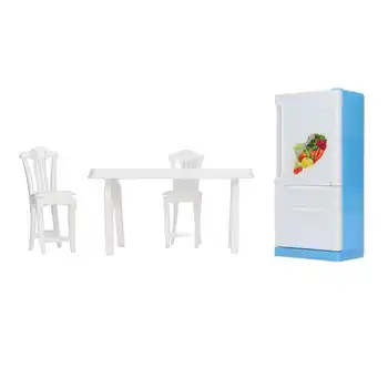 Куклена къща, бюро, хладилник, миниатюрни ролева игра, украса за игра, кукла, мини-хладилник, Стол, играчка за кухненски момичета
