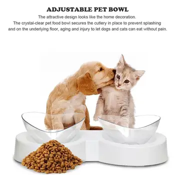 Купа за хранене на котки и кучета, въртяща се на 360 градуса, купички за котешки храна и вода, двойна купа за хранене на котки, със стойка