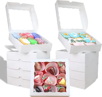 Кутии за печене с прозорец 8x8x2 инча Кутии за бисквити, кутии за ягоди в шоколад, кутии за гевречета, кутии за сладолед