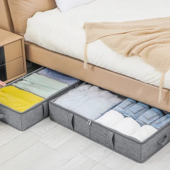 Кутия за съхранение под леглото с капак, Сгъваеми кутии за съхранение с дръжка, торбичка за съхранение на дрехи, Пуловери, детски играчки, Контейнер за съхранение