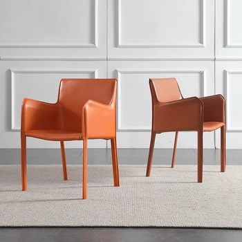 Кухненски кът стол в скандинавски стил, кожа на седлото, оранжев Луксозен стол с облегалка, Домофони Sillas Plegables мебели за дома GY50DC