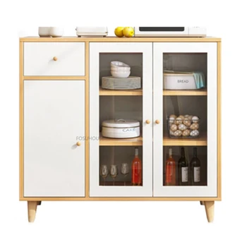 Кухненски шкаф с ламперия от скандинавския дърво за кухненски мебели с като за съхранение на Творчески престижна кухненски шкафове на стената