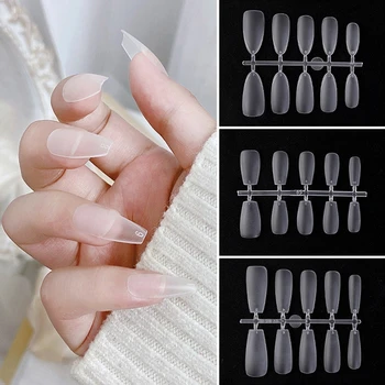 Къси с форма на бадем върховете на ноктите, 100шт, 10 размери, натиснете върху ноктите, основни върховете за изграждане на нокти, напълно мат за пълно покритие на изграждане на нокти