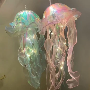 Лампа във формата на медузи, Преносим цветен лампа, Лампа за украса на атмосферата в стаята момичета, лека нощ в спалнята, Декорация на дома