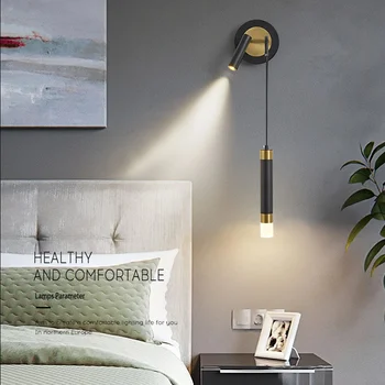 Лампа за прикроватной нощни шкафчета в спалнята, монтиран на стената лампа в скандинавски стил, просто фон за всекидневната, монтиране на украса, окачена лампа