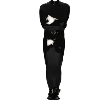 Латекс от Естествен каучук Cosplay Черен костюм Регулируем колан, Мъжки гащеризон Гумените Solid Wetlook Черно Индивидуален размер XXS-XXL