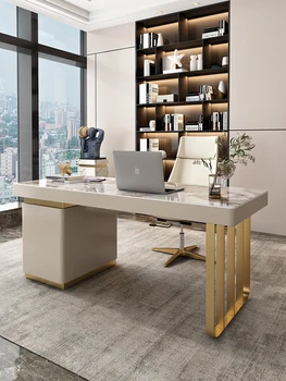 Лесен луксозна маса от дъски каменна, съвременна прост дизайн на работно бюро за дома, италиански компютърен маса от висок клас