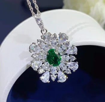 Луксозно кристално колие със зелен скъпоценния камък, Бял циркон, висулка във формата на круши, огърлица на ключицата за жени, модни Висулки, Бижута
