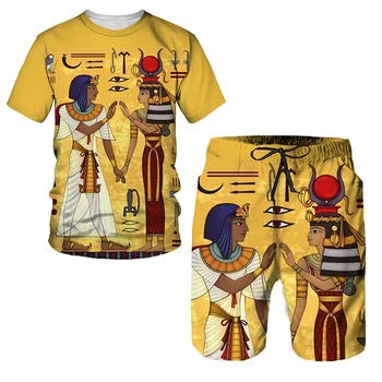 Лятна Мъжка Тениска Ancient Egypt Eye of Horus God, къси Панталони, Спортни дрехи, Ежедневни Облекла с 3D Принтом Египетски символ, Ризи/Панталони/Костюми