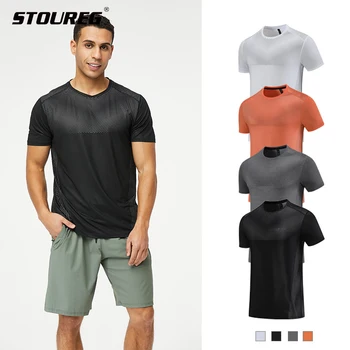 Лятото дишащи ризи за бягане, мъжки спортни тениски, бързо съхнещи тениски с къс ръкав за фитнес зала, ежедневни спортни дрехи за баскетбол