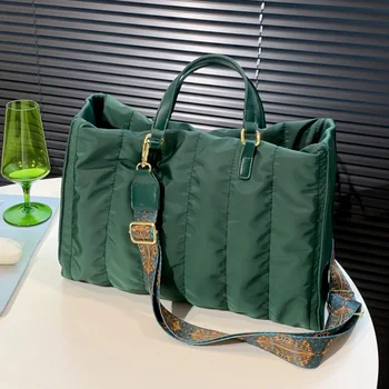 Маркови дамски зелени големи чанти с подплата, чанта с голям капацитет, класически найлонови памучни чанти на рамо, дизайнерска дамска чанта за пазаруване