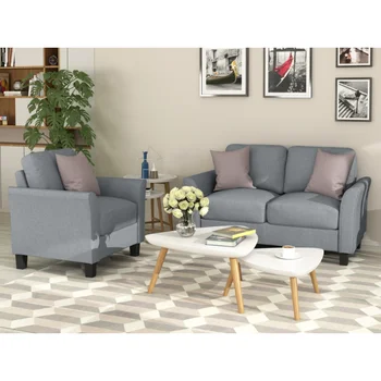 Мебели за дневна Подлакътник односпального дивана и диванчика Loveseat (сив) От сив плат [в наличност в САЩ]