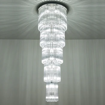 Многопластова модерна кристален полилей Лампа AC110V 220v Дълги ескалатори, осветителни тела, осветление луксозни проекти
