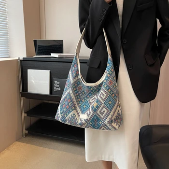 Мода, етнически стил, ретро, дамски найлон, голямо голям чанта на едно рамо, Нова тенденция, проста ежедневна дамска чанта за пътуване
