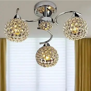 Модерен led таван с осветителни тела с кристали, спалня, хол, 3 главоболие, led осветление, сферични, плафониери, E14 led лампа в тавана лампа