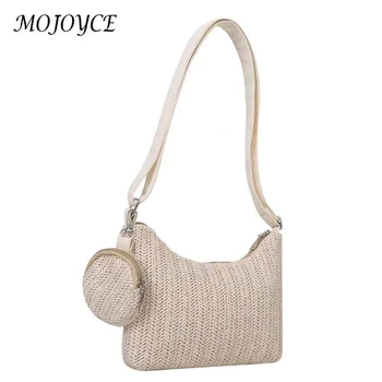 Модерен дамски тканая чанта с малък чантата, чанти ръчна изработка, ежедневни лесна преносима елегантна чанта-тоут за пазаруване