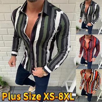Модерен дизайнерски ежедневни лято/ пролет мъжка риза с отложным яка, улични върховете на копчета с дълъг ръкав XS-8XL