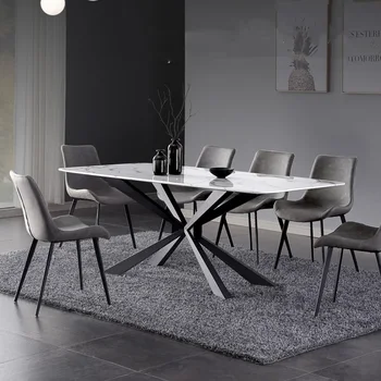 Модерен и луксозен маса с мраморен плот и рамка от неръждаема стомана Nordic Restaurant маса за хранене и стол