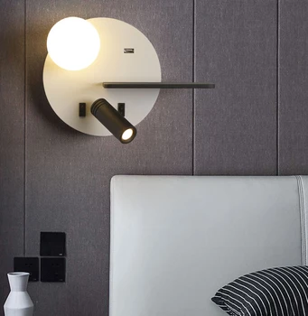Модерен Интериор, кръгла Лампа, монтиран на стената лампа за четене, монтиран на стената лампа за спалня, Метални Регулируем прожектор, нощни led монтиран на стената лампа за четене