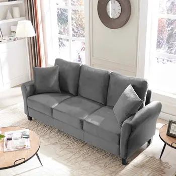 Модерен кадифе диван 3-местен диван с ширина 78 см с 2 възглавници Пластмасови крачета за мебели за всекидневната