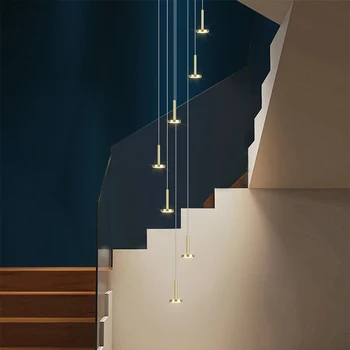 Модерен окачен лампа за метеоритного дъжд Хотелски хол с Вита Стълба Дълга линейна полилей Нощна лампа за Спалня Осветление на кухненски остров