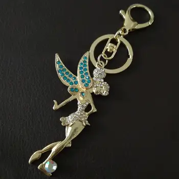 Модерен син Кристал, кристален ключодържател с цветна Фея, позлатени метална сплав, ключодържател с един Ангел, дамска Чанта, окачване, халка за ключове