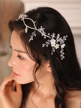 Модерен Сребърен цвете, планински кристал, кристал лист, дамски шапки, булчински превръзка на главата, аксесоари за коса булката, бижута