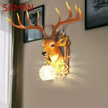 Модерен стенен лампа SAMAN с елени, led лампа-сутиени от естествени смоли, за дома, хол, спалня
