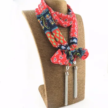 Модерен шифоновый женски шал с окачване от сплав с пискюли, етнически яка с принтом, колие, украшения, бижута, малки шалове, шал
