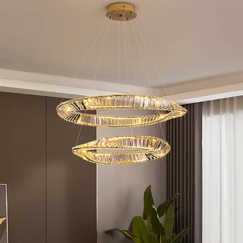 Модерна led кристален полилей K9 с нередовни кольцевым покритие от стомана, Висящи лампа за дома осветителни Тела, плафониери