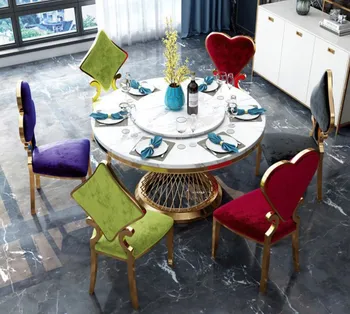 Модерни мебели Хотелската облегалка от неръждаема стомана, кожа или кадифе подложка за почивка, маса за хранене и столове за сватбен банкет