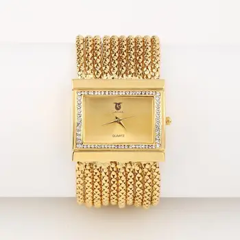 Модни дамски часовници от Топ луксозни многопластови мъниста, аналогови кварцови часовници със злато каишка от сплав reloj mujer дамски часовници