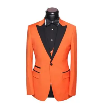 Модни оранжево-черни смокинги с широки отворотами, сватбен костюм за мъже 2020 г., най-Добрите мъжки младоженците, всекидневни блейзър за бала, яке, панталони