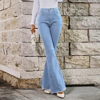 Модни разкроена дънки, дамски реколта светло сини дънки с висока талия, дамски градинска облекло 2023, пролет-лято, дамски модни дънкови панталони