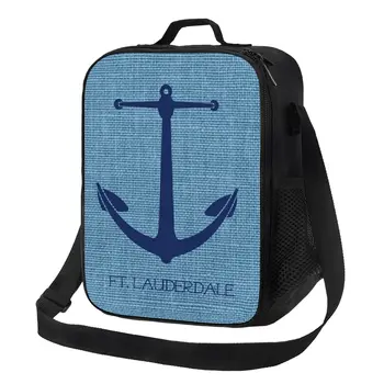 Морската Лодърдейл Котва, изолирано чанта за обяд, синя, с 3D-печат, графичен, тъмно-синя, морска, океанская, водоустойчив охладител, термална кутия за Bento