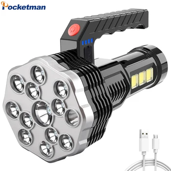 Мощен led фенерче с USB батерия, ръчни преносими уличен лампа, вградена батерия, COB 13 led светлини
