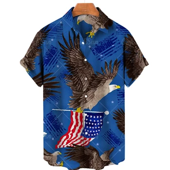 Мъжка риза с Къс ръкав с 3D Принтом на Американското, Ежедневни Свободна Риза В Хавайски Стил, Летен Плажен Свободен Топ