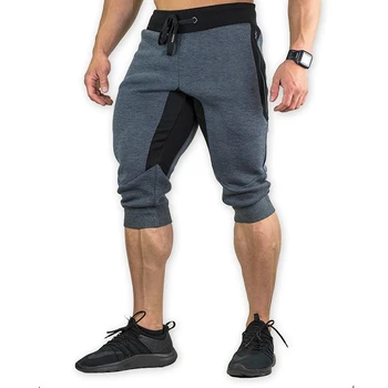 Мъжки памучни спортни шорти за бягане, скъсяване на панталони за бодибилдинг, къси панталони за фитнес, тъмно-сиви реколта мъжки шорти за бягане